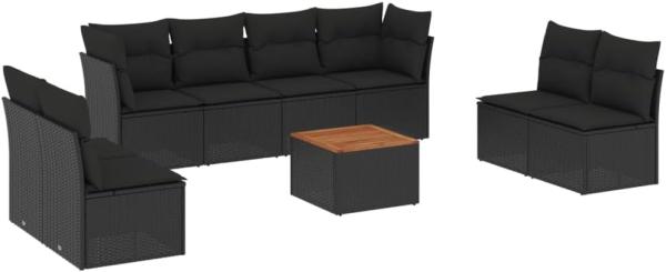 vidaXL 9-tlg. Garten-Sofagarnitur mit Kissen Schwarz Poly Rattan 3223577