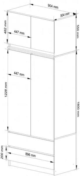 BDW Kleiderschrank 4 Türen, 4 Einlegeböden, Kleiderbügel, 2 Schubladen Kleiderschrank für das Schlafzimmer Wohnzimmer Diele 234 x 90 x 51 cm (Eiche Sonoma) Bild 3
