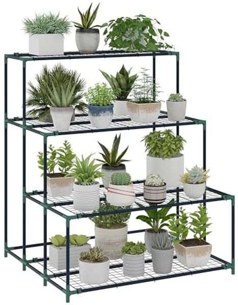 Outsunny Pflanzentreppe mit 24 Clips (Blumenständer, 1 St, Pflanzenständer), für Garten Balkon Deko, Dunkelgrün