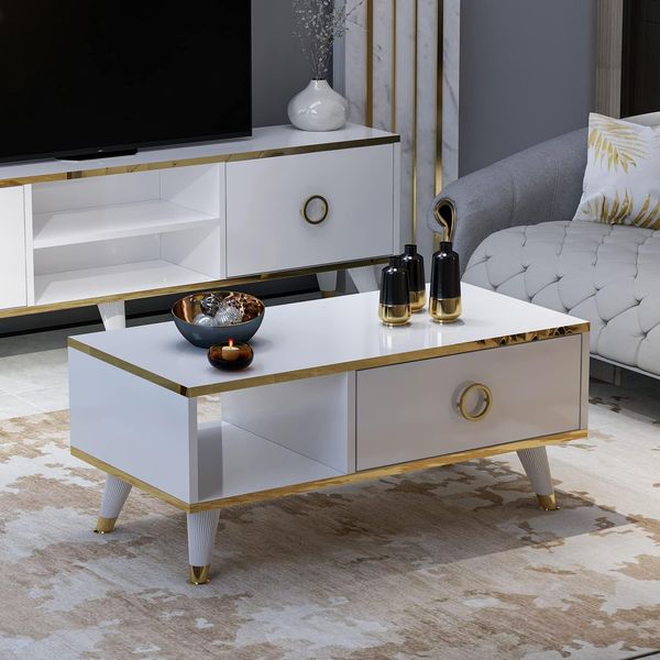Sophia Couchtisch – Moderner Wohnzimmertisch - Kaffeetisch - Beistelltisch in trendigem Design (Weiß Couchtisch)