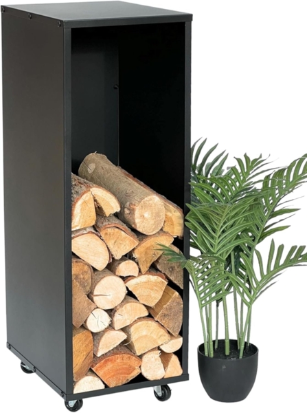 DanDiBo Kaminholzregal Innen Metall Schwarz Kaminholzständer 85 cm mit Rollen 96359 Kaminholzwagen Holzkorb Kaminholzhalter Holzregal