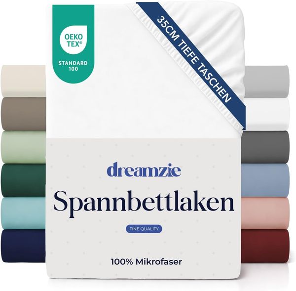 Dreamzie Spannbettlaken 120x200 cm - 35 cm Tiefe Tasche - 100% Mikrofaser Bettlaken - Elfenbein, Schadstoffgeprüft(Oeko TEX), Bettlaken mit Gummizug