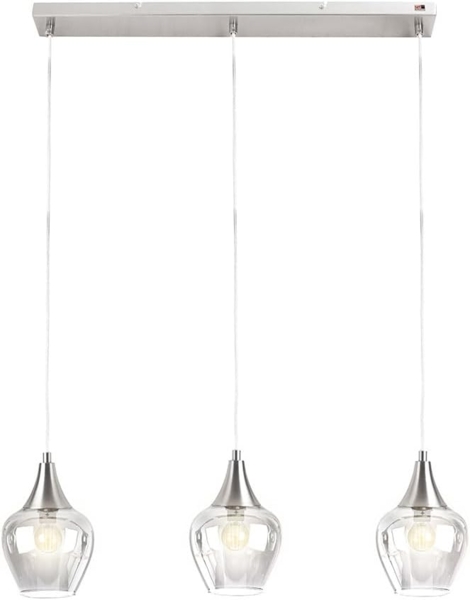 Hängeleuchte, 3-Flammig, Glas, silber, L 65 cm
