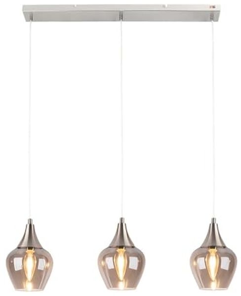 Hängeleuchte, 3-Flammig, Glas, silber, L 65 cm