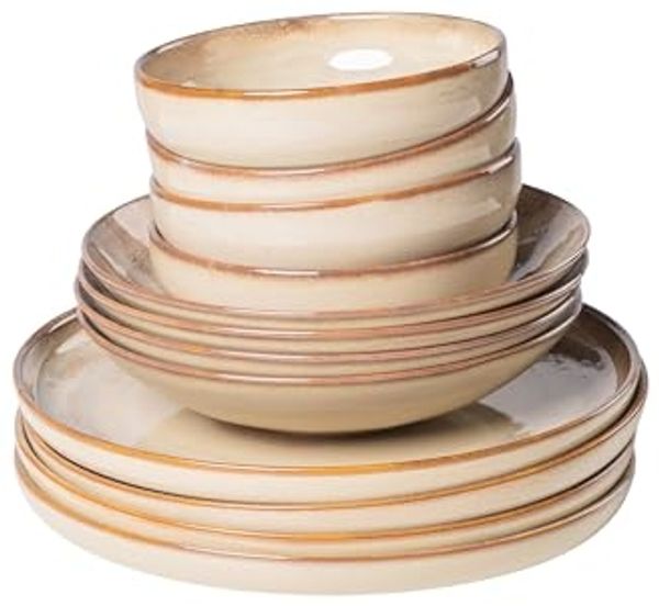 Gipfelstück Tafelservice Geschirr-Set, Service Nebelwald (12-tlg), 4 Personen, Steinzeug, Scandi-Style, jedes Stück ein Unikat, 12 Teile, für 4 Personen