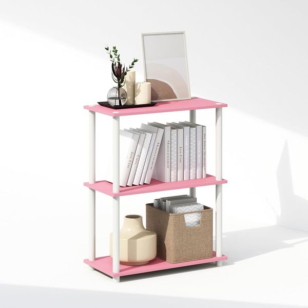 Furinno Turn-N-Tube 3-stufiges, kompaktes Mehrzweck-Präsentationsregal, Regaleinheit, Bücherregal, Rosa/Weiß