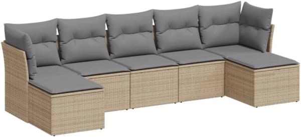 vidaXL 7-tlg. Garten-Sofagarnitur mit Kissen Beige Poly Rattan 3249868