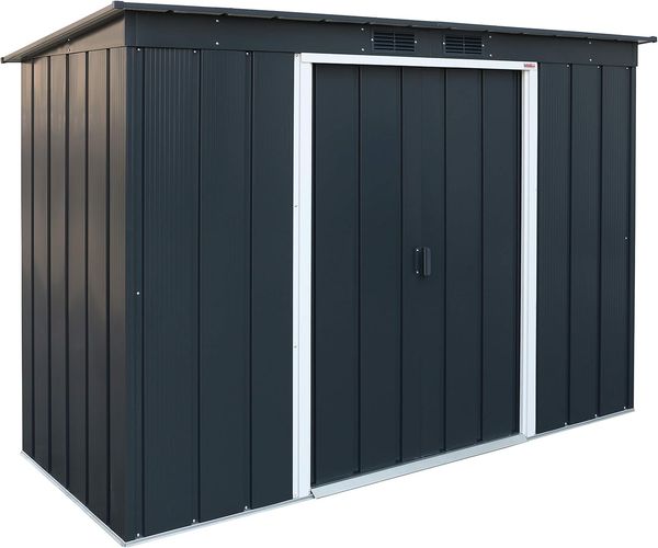 Duramax ECO 8x4 (2.85 m²) Metallgerätehaus mit Steildach, Gartenhaus aus feuerverzinktem Metall - Geräteschuppen, robuste und verstärkte Dachkonstruktion, wetterfester Metallschuppen, Anthrazit