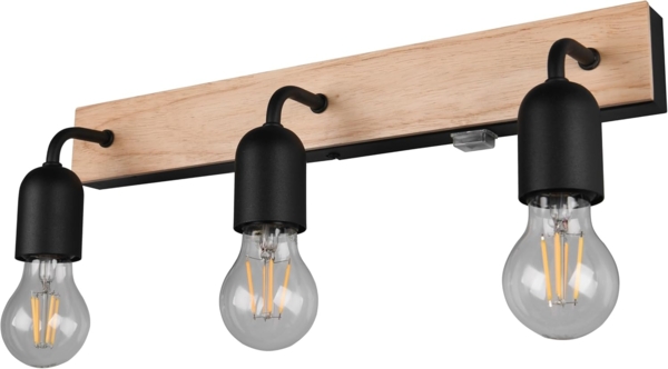 Bad Wandleuchte ARTURO mit Holz und Schalter, 3-flammig Breite 45cm
