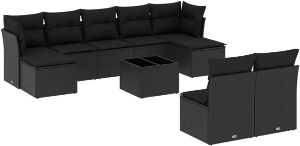 vidaXL 10-tlg. Garten-Sofagarnitur mit Kissen Schwarz Poly Rattan 3218275