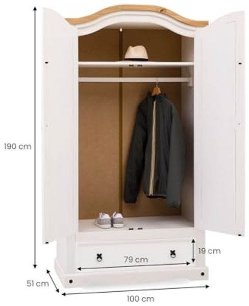 IDIMEX Kleiderschrank CAMPO Kleiderschrank mit Schubladen Kiefer Holzschrank weiß/natur Bild 2