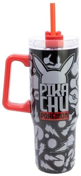 Pokémon XL Cool Mug 920 ml Edelstahl Thermobecher mit Strohhalm