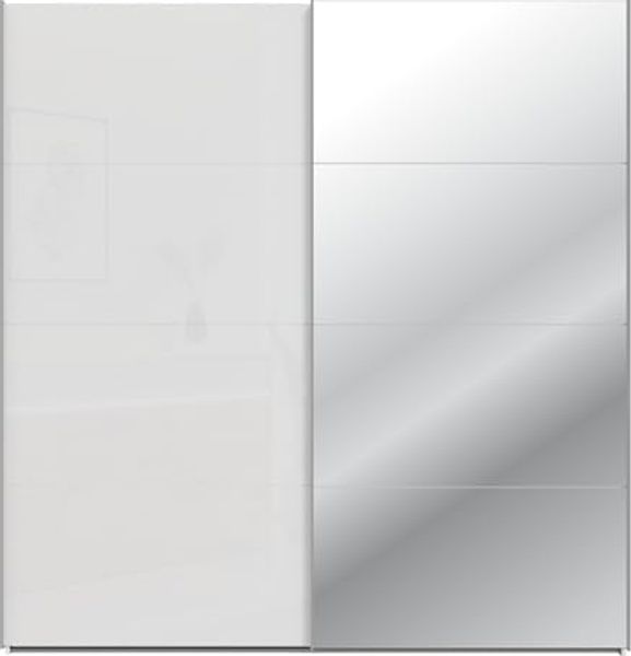 Forte SOPHISTISPACE Kleiderschrank 200, moderner Schwebetürenschrank, 2-türig, Einlegeböden, Kleiderstange, Spiegel, Holzwerkstoff, Weiß/Weiß Glanz, 200,1 cm breit x 210,5 cm hoch x 62,9 cm tief Bild 4