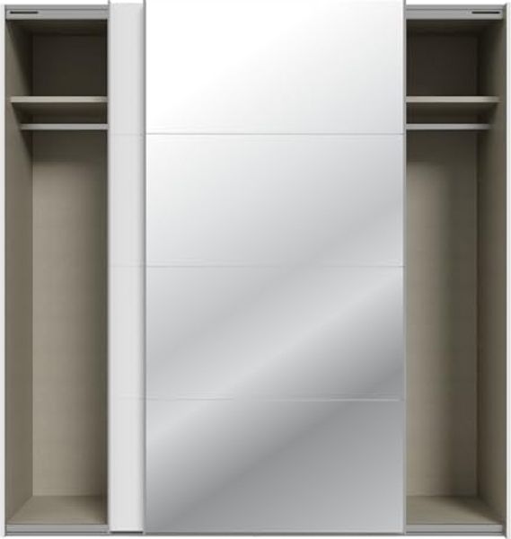 Forte SOPHISTISPACE Kleiderschrank 200, moderner Schwebetürenschrank, 2-türig, Einlegeböden, Kleiderstange, Spiegel, Holzwerkstoff, Weiß/Weiß Glanz, 200,1 cm breit x 210,5 cm hoch x 62,9 cm tief Bild 5