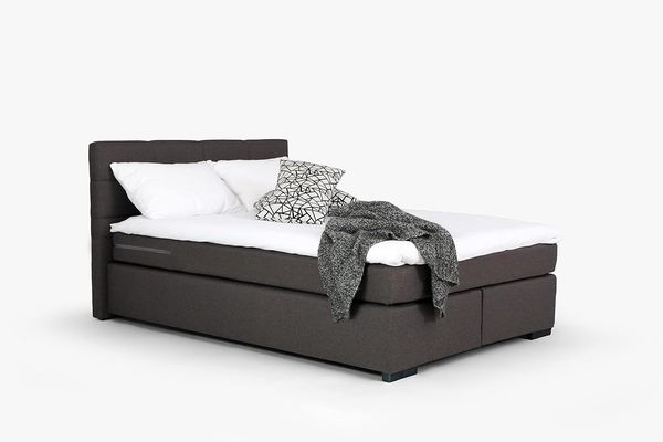 Mivano Beast Boxbett, Komfortables Bett mit Durchgehender Matratze (H3) und Topper, Flachgewebe Karoo Dunkelgrau, Liegefläche 180x200 cm