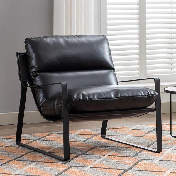 WAHSON OFFICE CHAIRS Loungesessel Moderner PU-Leder/ Chenille Ohrensessel mit Armlehnen für Wohnzimmer