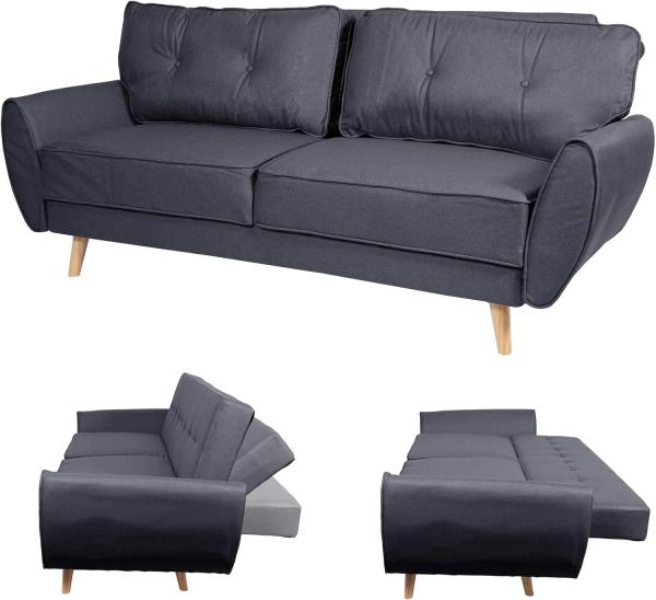 3er-Sofa HWC-J19, Couch Klappsofa Lounge-Sofa, Schlaffunktion 203cm ~ Stoff/Textil anthrazit