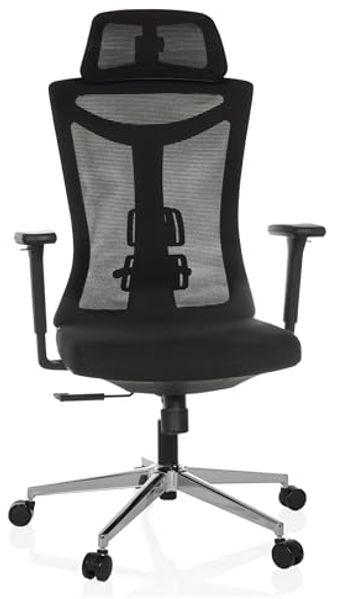 hjh OFFICE Bürostuhl ergonomisch KAMIAK Drehstuhl mit 3D-Kopfstütze, Rückenlehne mit höhenverstellbare Lordosenstütze, Schwarz