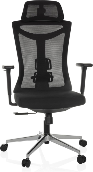 hjh OFFICE Bürostuhl ergonomisch KAMIAK Drehstuhl mit 3D-Kopfstütze, Rückenlehne mit höhenverstellbare Lordosenstütze, Schwarz