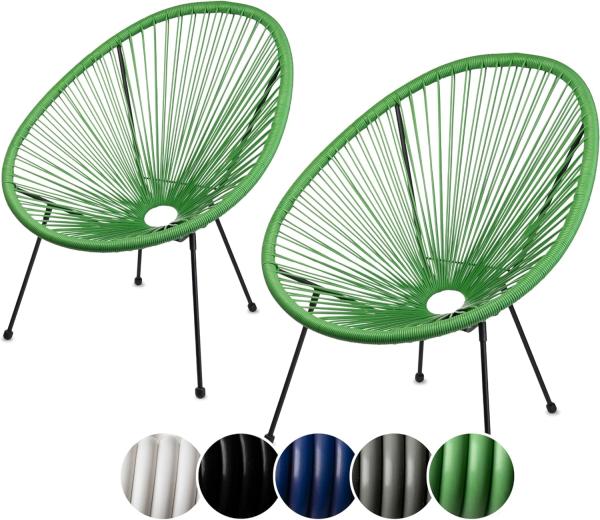 sunnypillow 2er Set Acapulco Gartenstühle| gemütlicher Loungesessel für Wohnzimmer, Terrasse, Garten, Balkon Sessel Stuhl | Korbsessel Gartensessel im Retro Design | Outdoor/Indoor | Grün