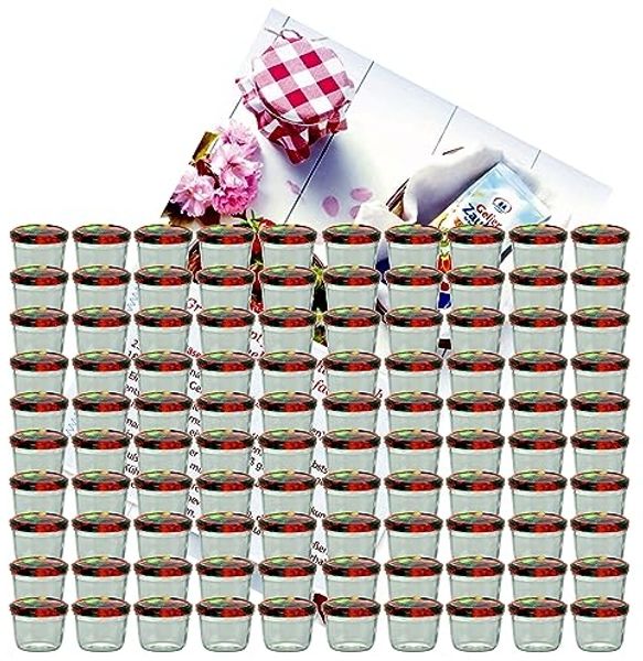 MamboCat Einmachglas 100er Set Sturzglas 230 ml Einmachglas To 82 Obst Dekor Deckel, Glas