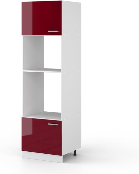 Hochschrank R-Line Bordeaux Hochglanz 60 cm mit offenen Regalen, und Türen Vicco