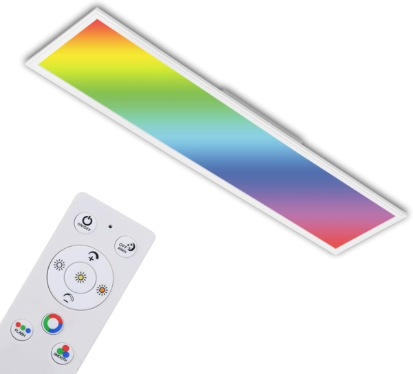 BRILONER - LED Deckenlampe flach mit Fernbedienung, buntes RGB Licht, einstellbar von warmweiß bis kaltweiß, LED Lampe, Deckenleuchte, Wohnzimmerlampe, LED Panel, Küchenlampe, 119,6 x 29,6 x 6,5 cm, Weiß