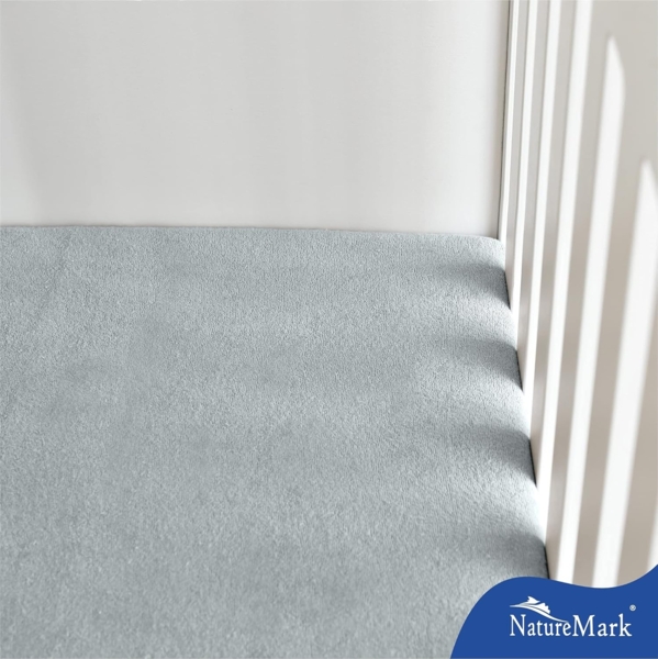 NatureMark Spannbettlaken Frottee Spannbettlaken, 80% Baumwolle / 20% Polyester, Gummizug: rundum, (2 Stück), 2er Set Kinder Spannbettlaken Frottee, Spannbetttuch 80% Baumwolle / 20% Polyester, für Babybett und Kinderbett, 70x140 cm - Silber grau Bild 6