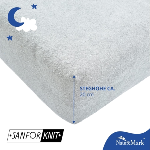 NatureMark Spannbettlaken Frottee Spannbettlaken, 80% Baumwolle / 20% Polyester, Gummizug: rundum, (2 Stück), 2er Set Kinder Spannbettlaken Frottee, Spannbetttuch 80% Baumwolle / 20% Polyester, für Babybett und Kinderbett, 70x140 cm - Silber grau Bild 5