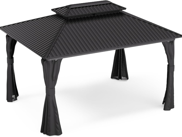 Blumfeldt Pavillon 3x4, Gartenpavillon Wasserdicht Stabil Winterfest, Aluminiumrahmen & Verzinktes Stahldach, Inkl. Vorhänge & Moskitonetz, UV-Schutz, Doppeldach, Einfache Montage