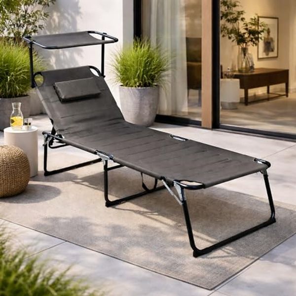 XXL Aluminium Gartenliege anthrazit mit Dach und Kissen L200xB70cm