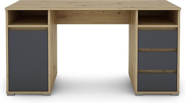 byLiving 'Lobo' Schreibtisch in Eiche-farben, mit 3 Schubladen, 1 Tür und 2 offene Fächer, Artisan Eiche/Anthrazit, 138 x 75 x 55 cm Bild 4