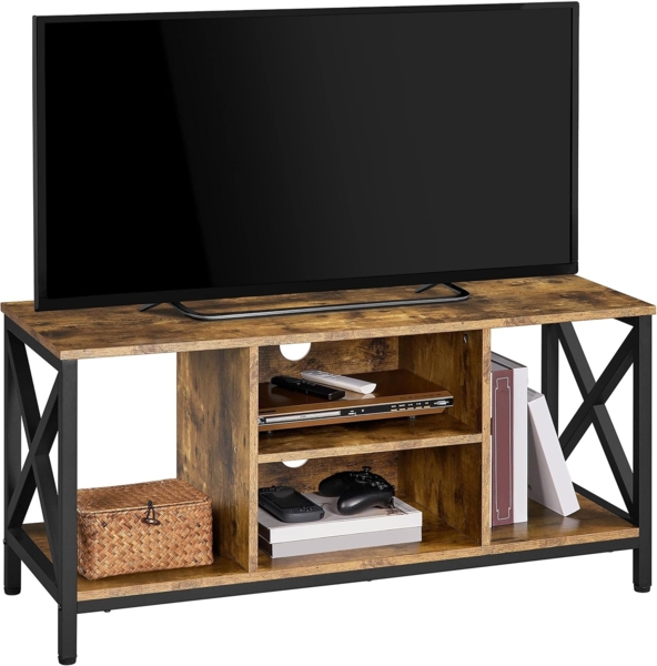 Yaheetech Fernsehschrank mit 4 offenen Lagerregale Stabiler TV-Schrank TV-Board X-förmige Stütze TV-Bank TV-Regal Unterschrank Couchtisch für Wohnzimmer, 106 × 40 × 50,5 cm Rostbraun