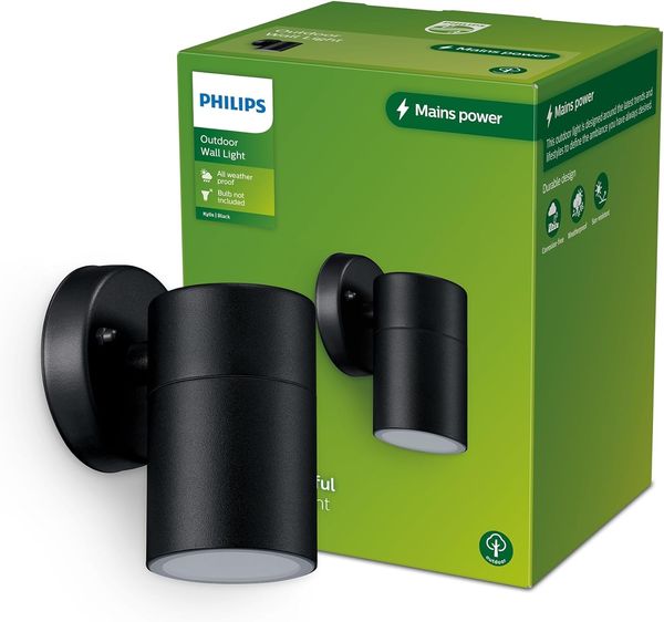 Philips Kylis Wandleuchte 25 W GU10 ohne Leuchtmittel Wandbeleuchtung für den Außenbereich Schwarz Edelstahl IP44 Fassade Garten Terrasse I