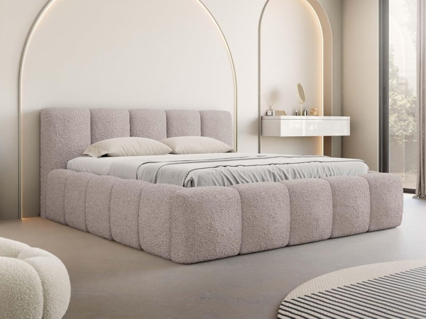 Mirjan24 'Koweni' Polsterbett mit Bettkasten, Bouclé, Rosa, 180x200 cm Bild 2
