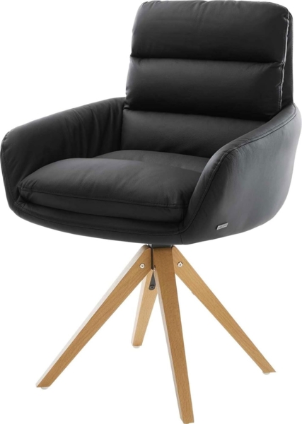 Esszimmerstuhl Abelia-Flex mit Armlehnen Echt-Leder Schwarz Holzgestell kantig Natur