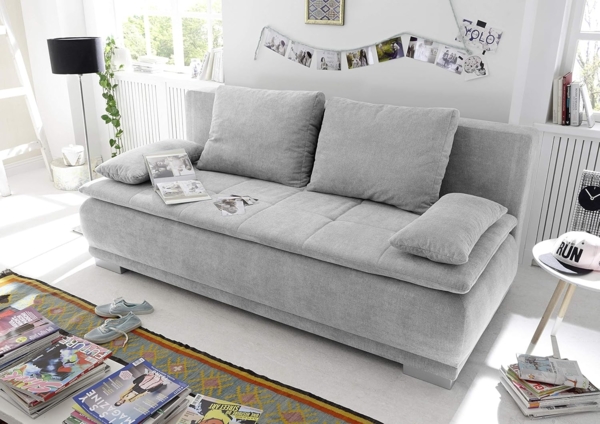 Couch Sofa Zweisitzer LUIGI Schlafcouch Schlafsofa ausziehbar silber 208cm