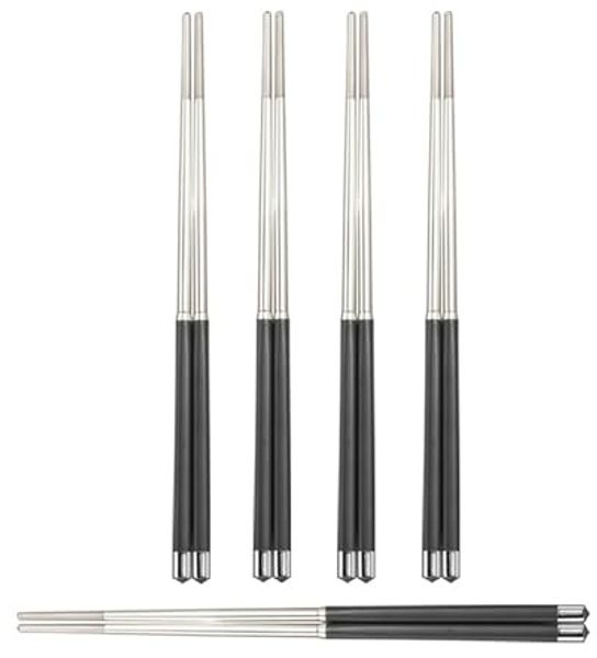 BAYLI Pizzaschneider 5 Paar Chinesische Essstäbchen Set aus Edelstahl, edle Sushi Stäbchen