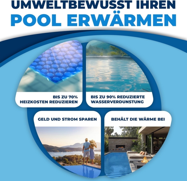 KESSER® Pool Solarfolie 400 µm | Solarplane Poolabdeckung | Solarabdeckplane flexibel zuschneidbar | Poolplane für Wassererwärmung | Solarabdeckung mit Schere, Lochzange & 12 Ösen Blau, Ø 427 cm Bild 6