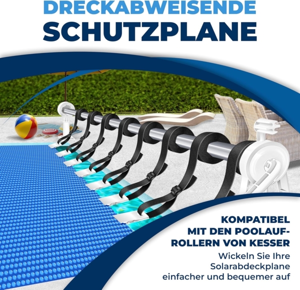 KESSER® Pool Solarfolie 400 µm | Solarplane Poolabdeckung | Solarabdeckplane flexibel zuschneidbar | Poolplane für Wassererwärmung | Solarabdeckung mit Schere, Lochzange & 12 Ösen Blau, Ø 427 cm Bild 5