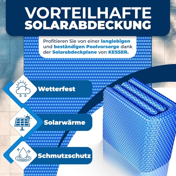 KESSER® Pool Solarfolie 400 µm | Solarplane Poolabdeckung | Solarabdeckplane flexibel zuschneidbar | Poolplane für Wassererwärmung | Solarabdeckung mit Schere, Lochzange & 12 Ösen Blau, Ø 427 cm Bild 4
