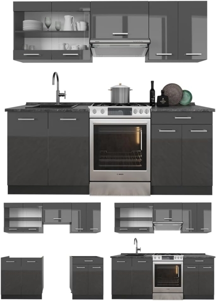 Küchenzeile R-Line Anthrazit Hochglanz/Anthrazit 200 cm , AP Anthrazit Vicco Bild 7