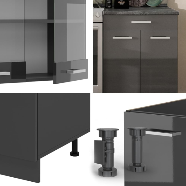 Küchenzeile R-Line Anthrazit Hochglanz/Anthrazit 200 cm , AP Anthrazit Vicco Bild 5