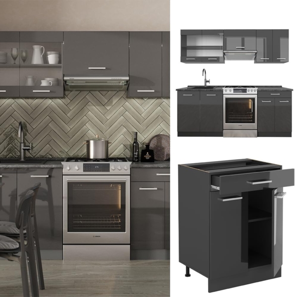 Küchenzeile R-Line Anthrazit Hochglanz/Anthrazit 200 cm , AP Anthrazit Vicco Bild 8