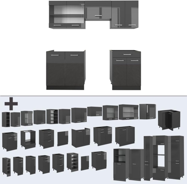 Küchenzeile R-Line Anthrazit Hochglanz/Anthrazit 200 cm , AP Anthrazit Vicco Bild 6