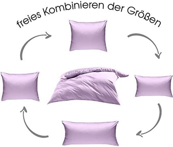 Bettwaesche-mit-Stil Mako-Satin / Baumwollsatin Bettwäsche uni / einfarbig flieder rosa Kissenbezug 40x60 cm Bild 4