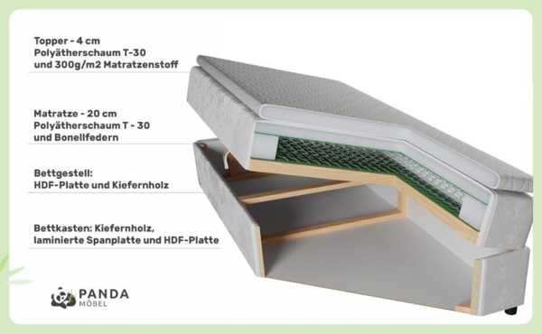 PANDA MÖBEL GmbH Boxbett Reve, 90x200, 100x200, 120x200, Boxbett mit Bettkast und Topper Bild 7