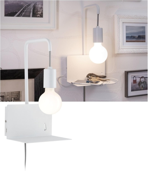 Paulmann No. 79812 Wandleuchte mit Ablage Calvani E27 max. 40W Weiß Metall USB Port Bild 9