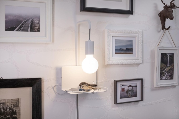 Paulmann No. 79812 Wandleuchte mit Ablage Calvani E27 max. 40W Weiß Metall USB Port Bild 3