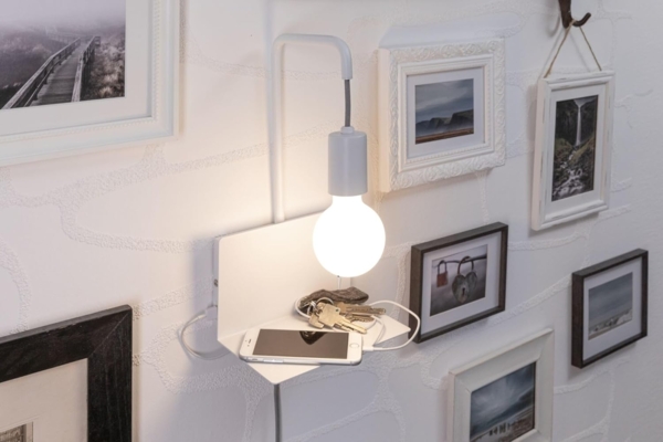 Paulmann No. 79812 Wandleuchte mit Ablage Calvani E27 max. 40W Weiß Metall USB Port Bild 6